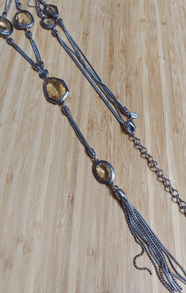 Chico's Textured Silver/Faceted Crystal 'Y' Necklace